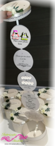 Hat box invitations - cream open